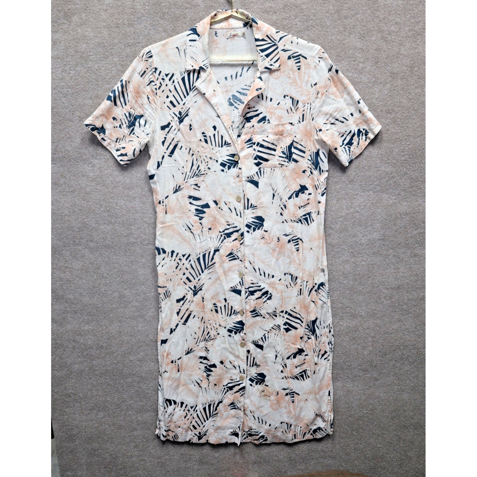 Faherty Linen Midi Shirt Dress Women's Button Up Short Sleeve Small Pink Floral